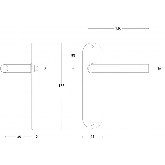 INTERSTEEL DEURKRUK RECHT ø¸16 MM SLANK OP SCHILD BLIND RVS GEBORSTELD