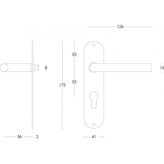 INTERSTEEL DEURKRUK RECHT ø¸16 MM SLANK OP SCHILD PROFIELCILINDERGAT 5