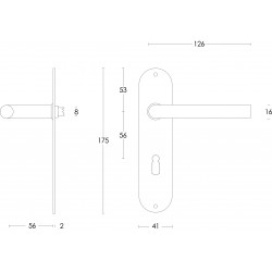 INTERSTEEL DEURKRUK RECHT ø¸16 MM SLANK OP SCHILD SLEUTELGAT 56 MM RVS