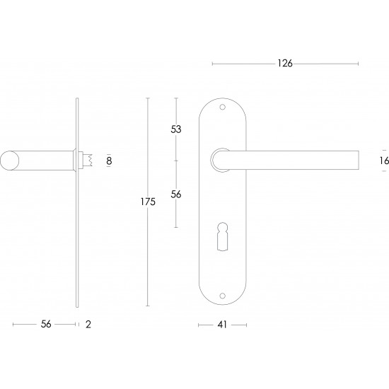 INTERSTEEL DEURKRUK RECHT ø¸16 MM SLANK OP SCHILD SLEUTELGAT 56 MM RVS