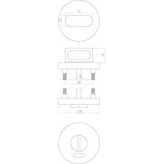 INTERSTEEL ROZET ROND 55 MM MET TOILET-/BADKAMERSLUITING 8 MM RVS GEBO