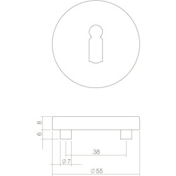 INTERSTEEL ROZET ROND 55 MM MET SLEUTELGAT RVS GEBORSTELD