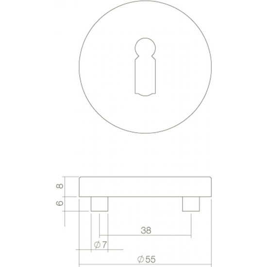 INTERSTEEL ROZET ROND 55 MM MET SLEUTELGAT RVS GEBORSTELD