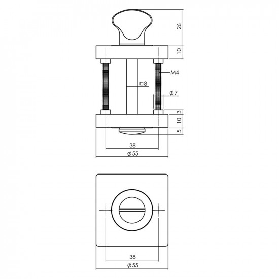 INTERSTEEL ROZET MET TOILET-/BADKAMERSLUITING VIERKANT 55X55X10 MM WIT