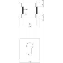 INTERSTEEL MAGNEET ROZET VIERKANT MET TOILET-/BADKAMERSLUITING RVS GEB