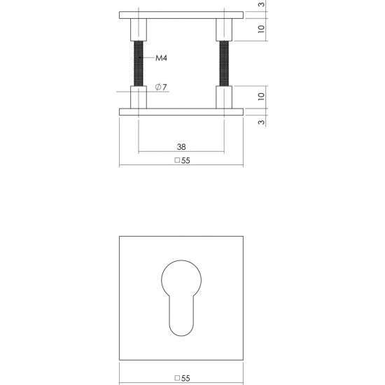 INTERSTEEL MAGNEET ROZET VIERKANT MET TOILET-/BADKAMERSLUITING RVS GEB