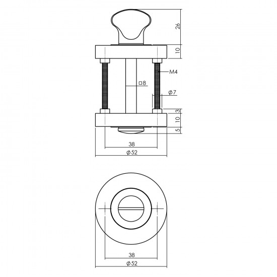 INTERSTEEL ROZET MET TOILET-/BADKAMERSLUITING ø˜52X10MM ANTRACIETGRIJS