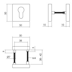 INTERSTEEL ROZET PROFIELCILINDERGAT 50X50X10 MM ALUMINIUM ZWART