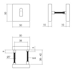 INTERSTEEL ROZET SLEUTELGAT 50X50X10 MM ALUMINIUM ZWART