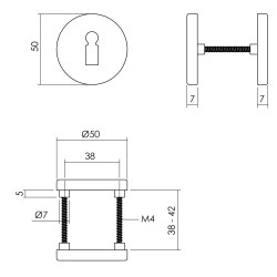 INTERSTEEL ROZET MET SLEUTELGAT ø¸50X7 MM ALUMINIUM ZWART