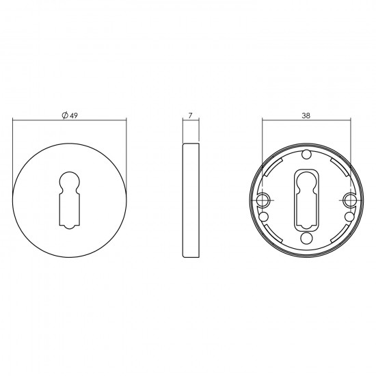 INTERSTEEL ROZET SLEUTELGAT ROND MESSING GETROMMELD