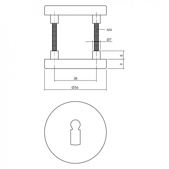 INTERSTEEL ROZET MET SLEUTELGAT ø˜55X8 MM ALUMINIUM ZWART