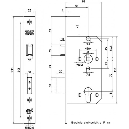 4139/27-50 DR.2+4 VEILIGHEIDSDEURSLOT, SKG**, DM50MM, PC72MM, KRUKGAT