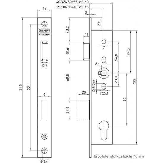 9603/07-35 DEURSLOT, DM35MM, PC92MM, KRUKGAT 8MM, VOORPLAAT RVS 24X245