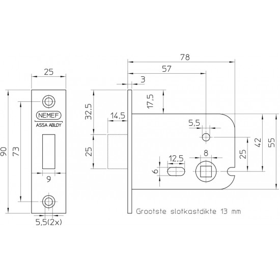 404/52-57 BADKAMERSLOT, DM57MM, VOORPLAAT ALUMINIUM GEELOXEERD 90X25MM