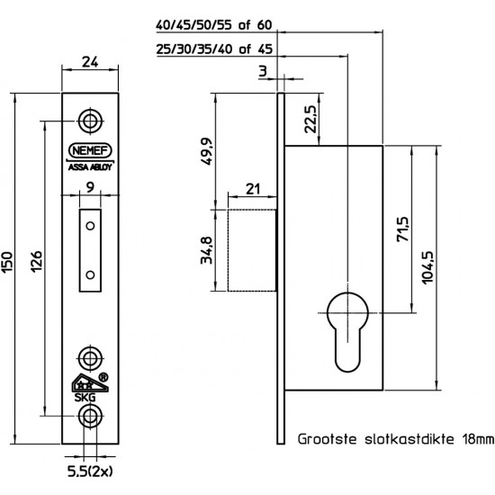 4128/18-40 VEILIGHEIDSBIJZETSLOT, SKG**, DM40MM, VOORPLAAT RVS 24X150M