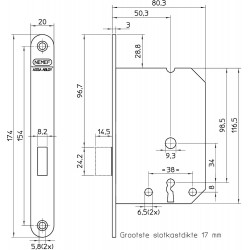 1256/2-50 KASTSLOT, DM50MM, KLAVIERSLEUTEL, VOORPLAAT STAA