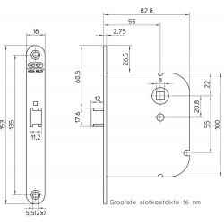 1435-55 DR.1+3 LOOPSLOT, DM55MM, KRUKGAT 8MM, VOORPLAAT ST