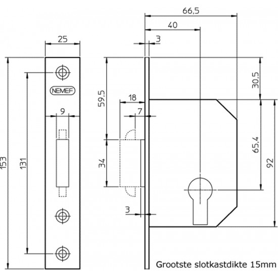 605-40 SCHUIFDEURSLOT, DM40MM, KLAVIERSLEUTEL, VOORPLAAT ST