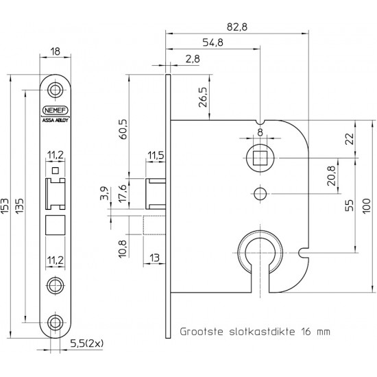 1449-55 DR.1+3 DEURSLOT, DM55MM, PC55MM, KRUKGAT 8MM, VOOR