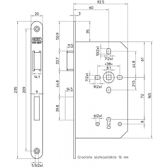 649/66-60 DR.1+3 DEURSLOT, DM60MM, PC72MM, KRUKGAT 8MM, VOORPLAAT RVS