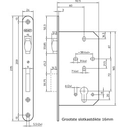 689/17-60 ROLSCHOOTDEURSLOT, DM60MM, PC72MM, VOORPLAAT RVS 24X235MM AF