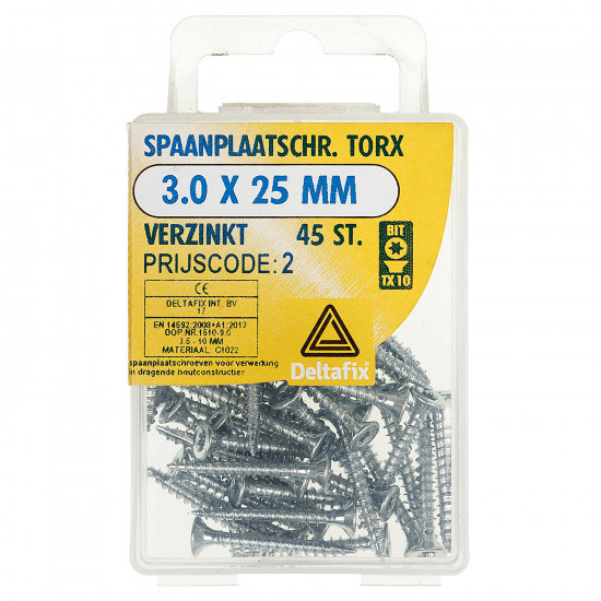 SPAANPLAATSCHROEF PK TX MET NIBS+SNIJPUNT VZ 3.0 X 25 MM 45ST