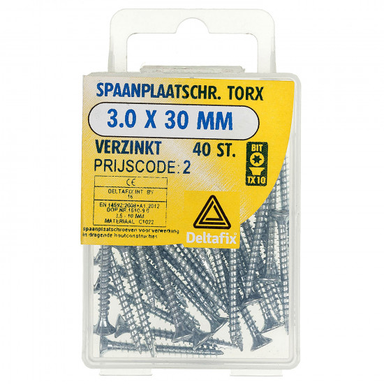 SPAANPLAATSCHROEF PK TX MET NIBS+SNIJPUNT VZ 3.0 X 30 MM 40ST