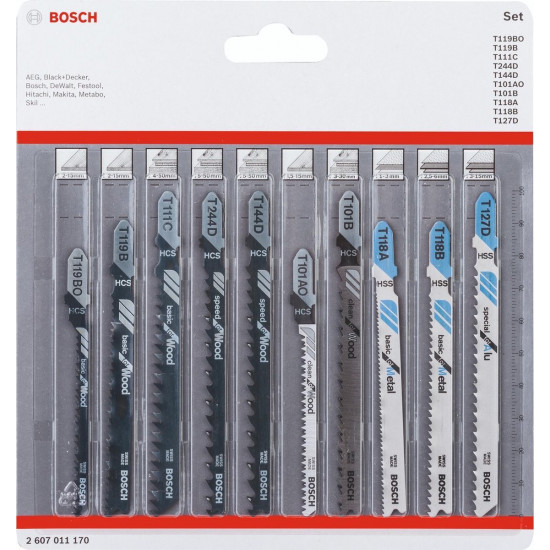 SET VAN 10 BLADEN VOOR HOUT EN METAAL JSB 83 - 92- 100 MM - BOSCH