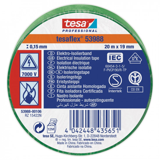 53988 SPVC ELECTRICAL TAPE GREEN 20M X 19MM 20 19 GREEN