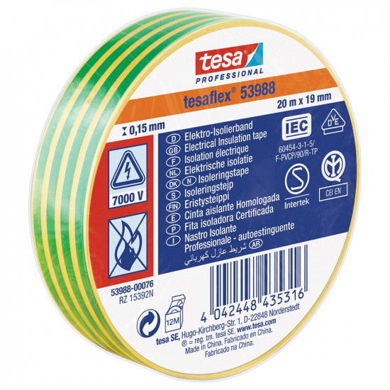 53988 SPVC ELECTRICAL TAPE YEL./GREEN 20MX19MM 20 19 GREEN YELLOW STRIPED