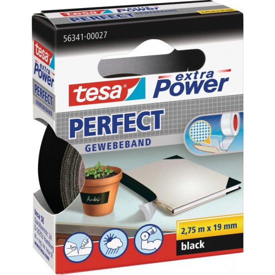 TESA EXTRA POWER® PERFECT 2.75M X 19 MM ZWART