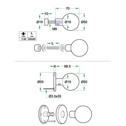 VOORDEURKNOP ENTRO RVS MAT ø50MM DOORGAAND