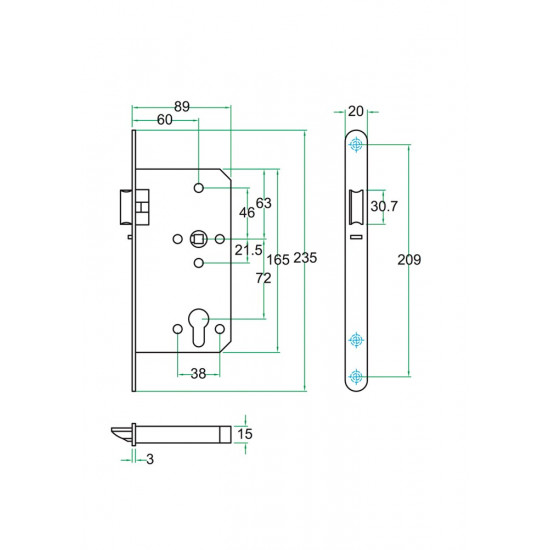 CENTRAAISLOT DM60MM KL3 PC72MM RVS, VP20MM