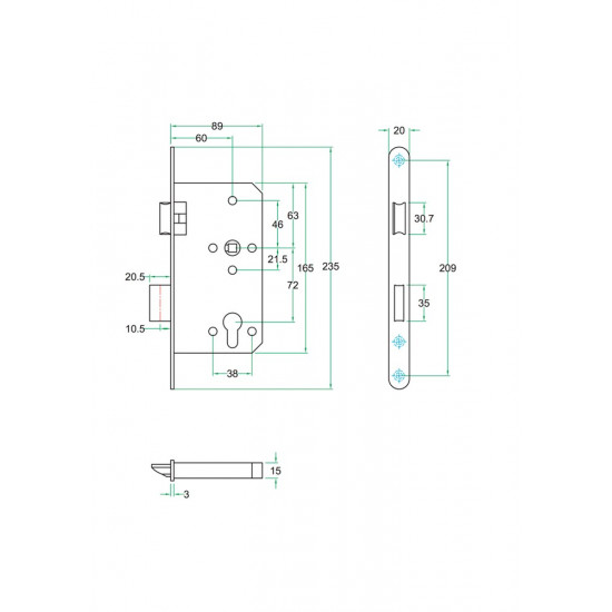 CILINDERSLOT D/N DM60MM KL3 PC72MM RVS, VP20MM