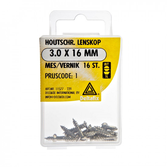 HOUTSCHROEF LK MESSING VERNIKKELD 3.0 X 16 MM DIN 95 16ST