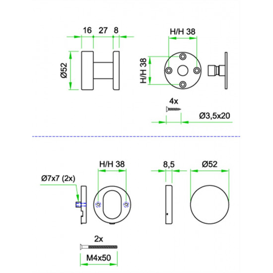 BLINDROZET (AFDEK) STUK PL RVS MAT TEGENOVER 97802
