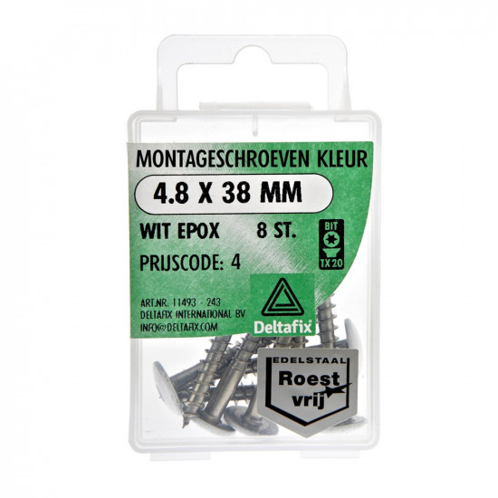 MONTAGESCHROEF KLEUR RVS A2 WIT 4.8 X 38 MM 8ST