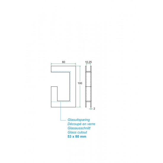 CUVETTE PIECE RECTANGLE OUVERTE MASSIVE INOX MAT