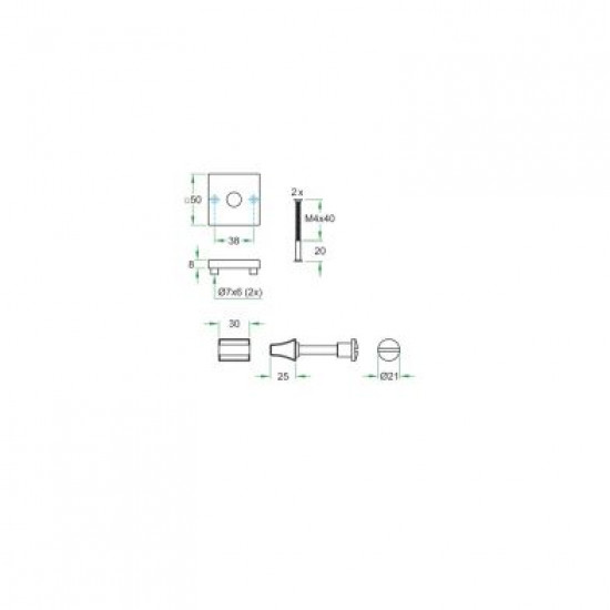 WC GARNITUUR LU 50X50 MM MAT NIKKEL PVD WC 6-7MM