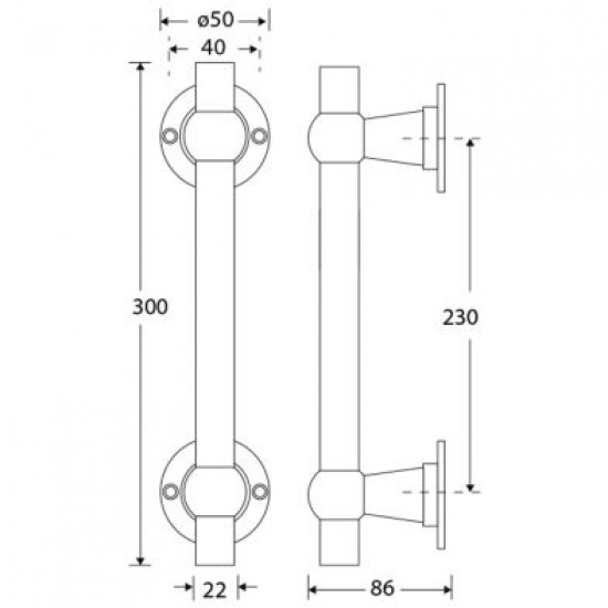DEURGREEP CHEMIN DE FER 300X22MM MGO