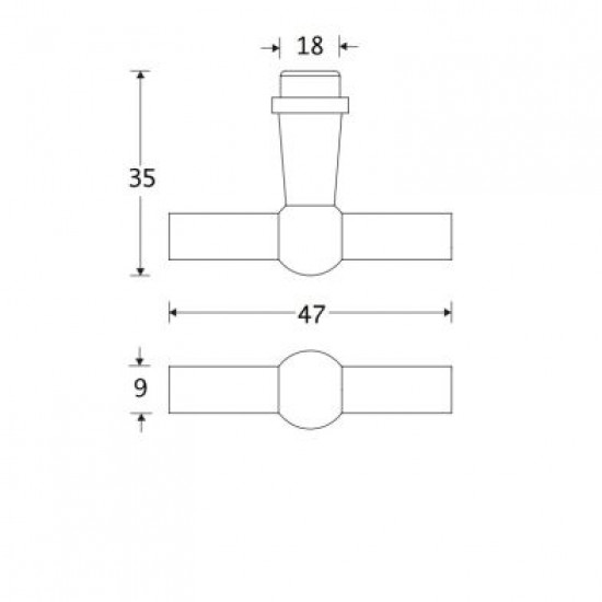 MEUBELKNOP CHEMIN DE FER 47X9MM MTO