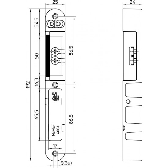 VS 4004 VEILIGHEIDSSLUITKOM, ZAMAC VERZINKT 25X192MM AFGEROND, VERSTEL