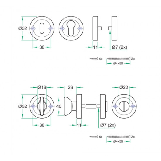 WC GARNITUUR ROND RVS MAT/GLANS WC 6-7MM