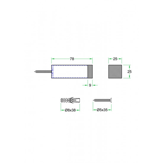 DEURBUFFER WANDMONTAGE 25X25X78MM RVS MAT