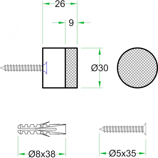DEURBUFFER WANDMONTAGE ø30X26MM RVS MAT