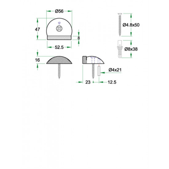 DEURBUFFER VLOERMONTAGE ø56X47MM RVS MAT