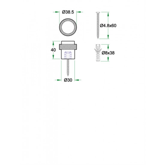 DEURBUFFER VLOERMONTAGE ø39X40MM ZWART