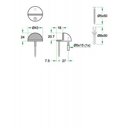 DEURBUFFER VLOERMONTAGE ø43X24MM RVS MAT