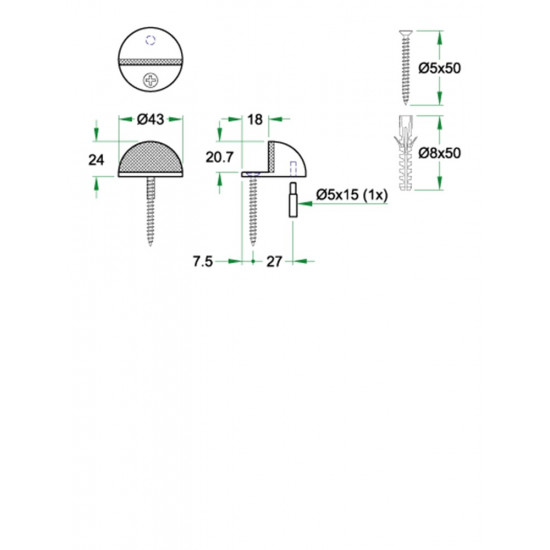 DEURBUFFER VLOERMONTAGE ø43X24MM RVS MAT